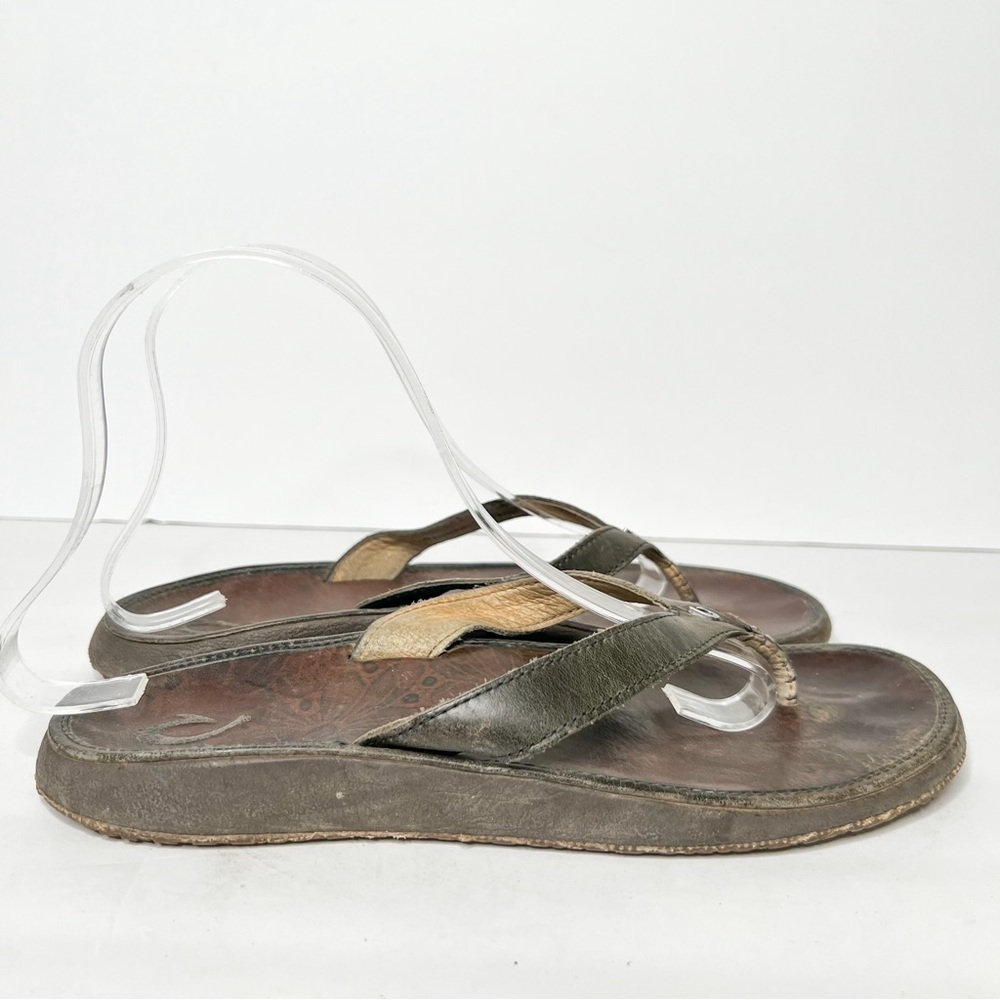 Olukai Paniolo Brown Leather Sandals Flip Flop Size 8 Women’s - Picture 3 of 5